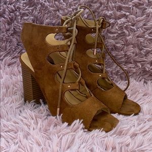 Suede tie up chunky heels